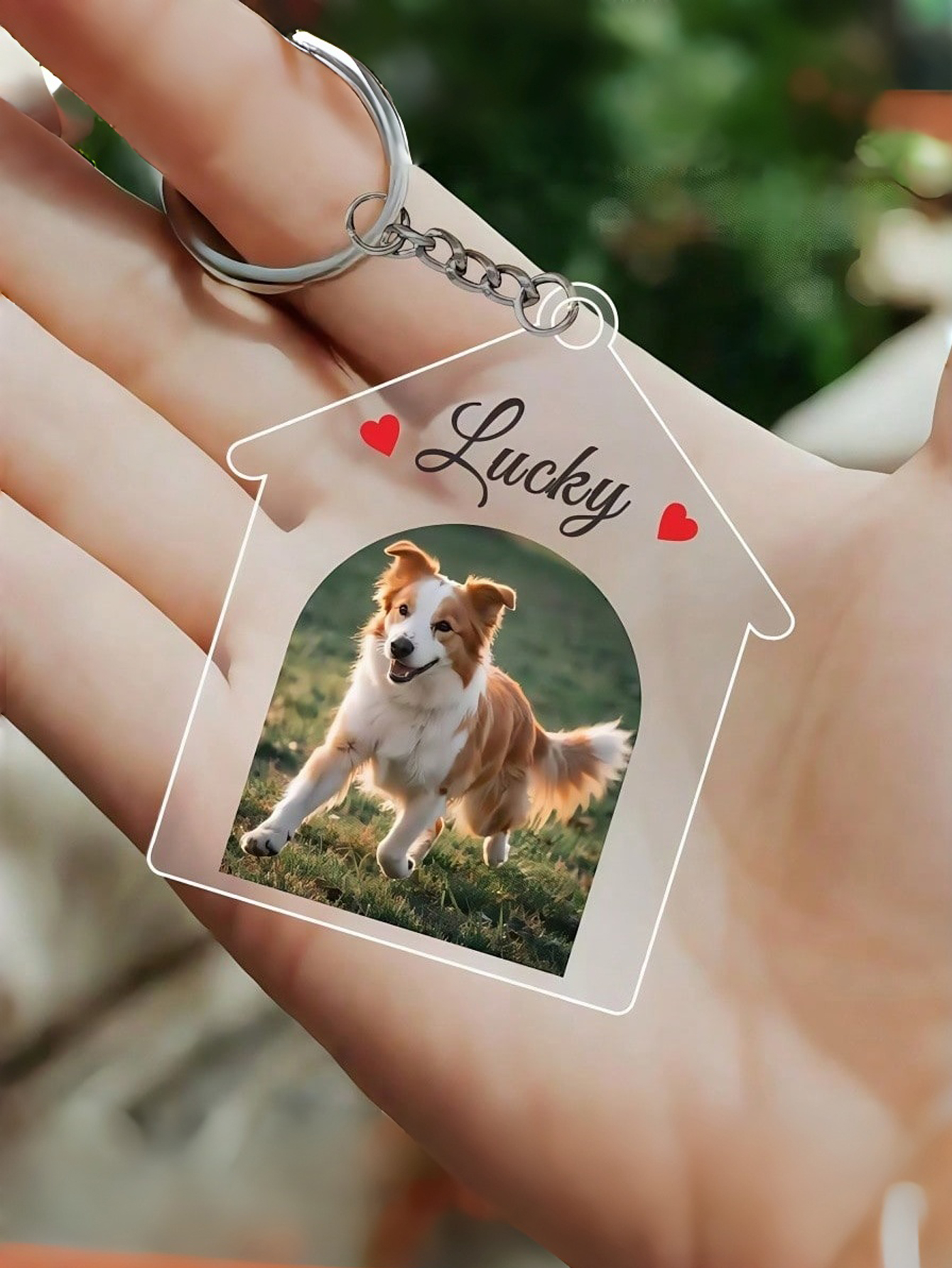Acrylic House-Shaped Pet Keychain — Customizable with Your Pet's Photo and Name Pet Memorial Gift
